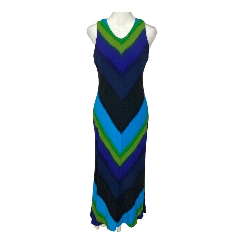 Vtg JESSICA HOWARD Women Sleeveless Chevron‎ Maxi Dress Sz 8 Multicolor 66-13